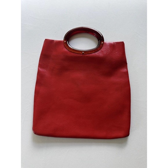 Unbranded Bags Vintage 5s Red Top Handle Purse With Brown Lucite